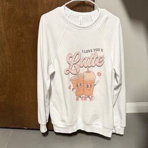 White Sweatshirt with Coffee Graphic